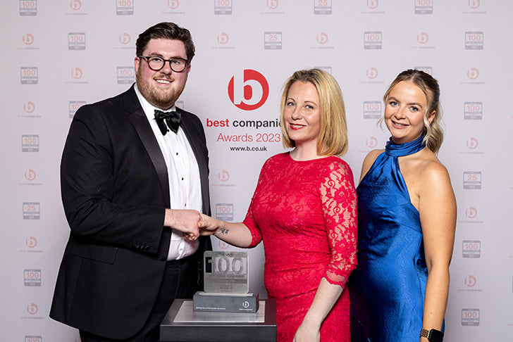 The Key Safe Company's Francesca Lloyd and Sarah Smith, receiving the award from Best Companies