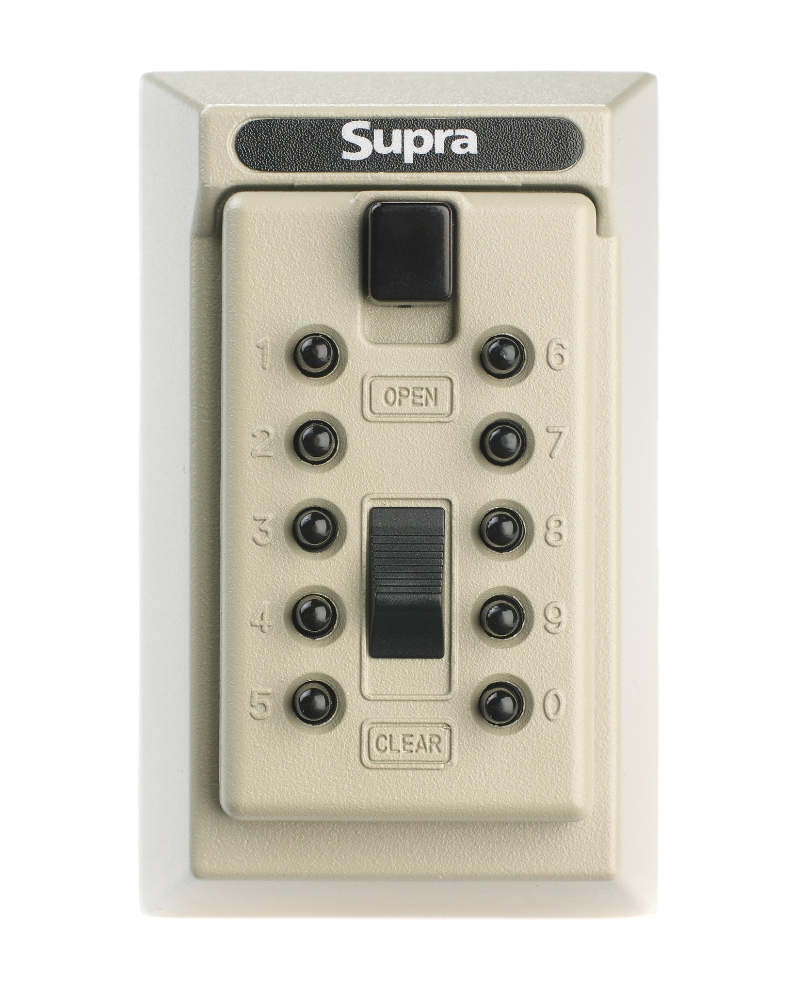 Close up of Supra S5 permanent key safe with digits 0-9 and clear button
