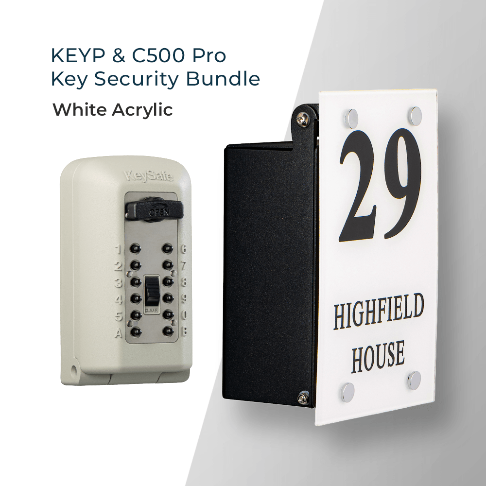 Key security bundle with key safe and house sign KEYP white acrylic