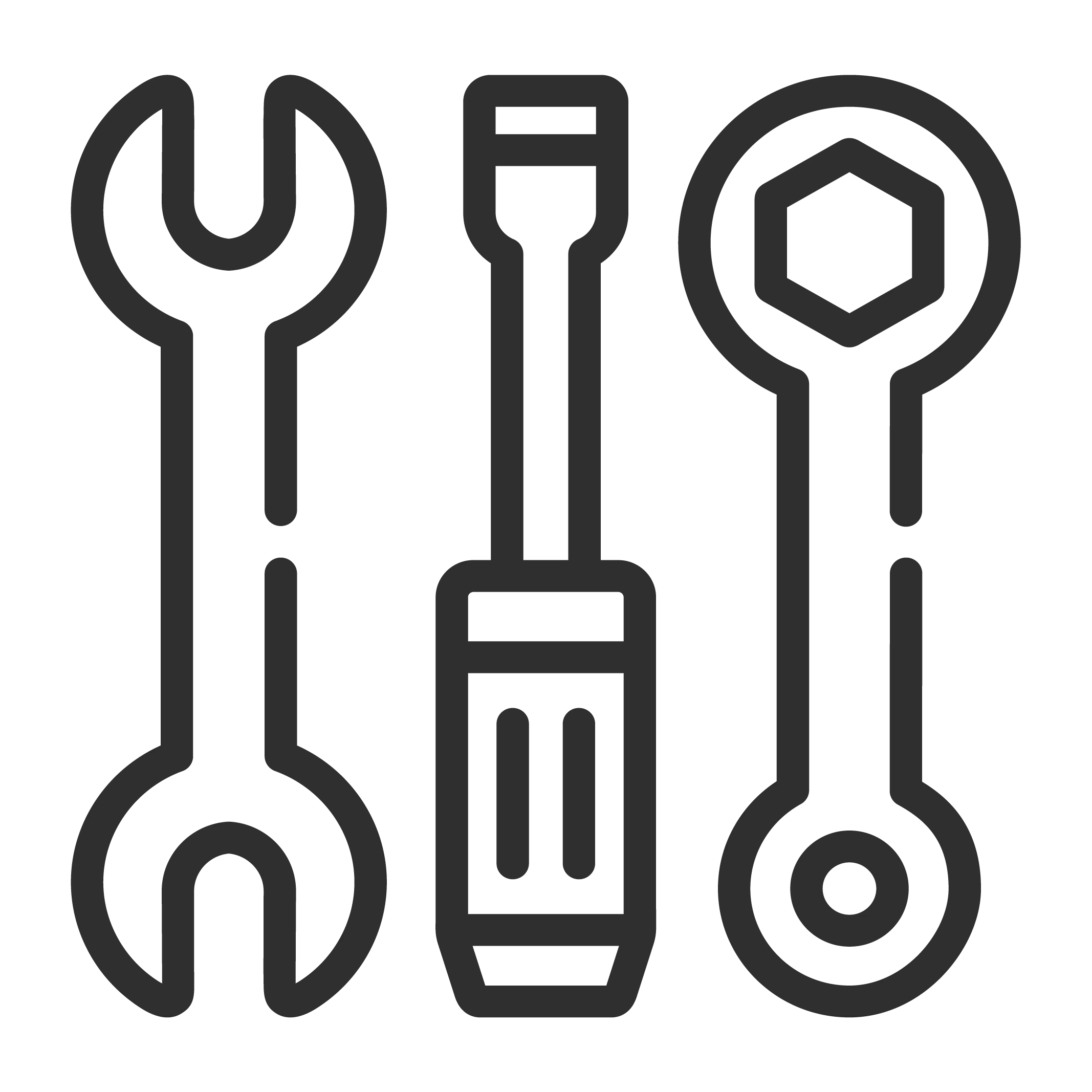 Icon of spanner, screwdriver and wrench