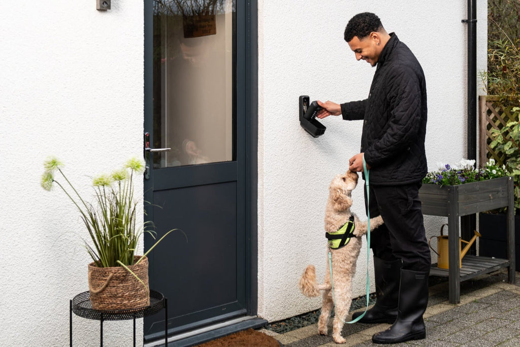 Dog walker using key safe to access clients home