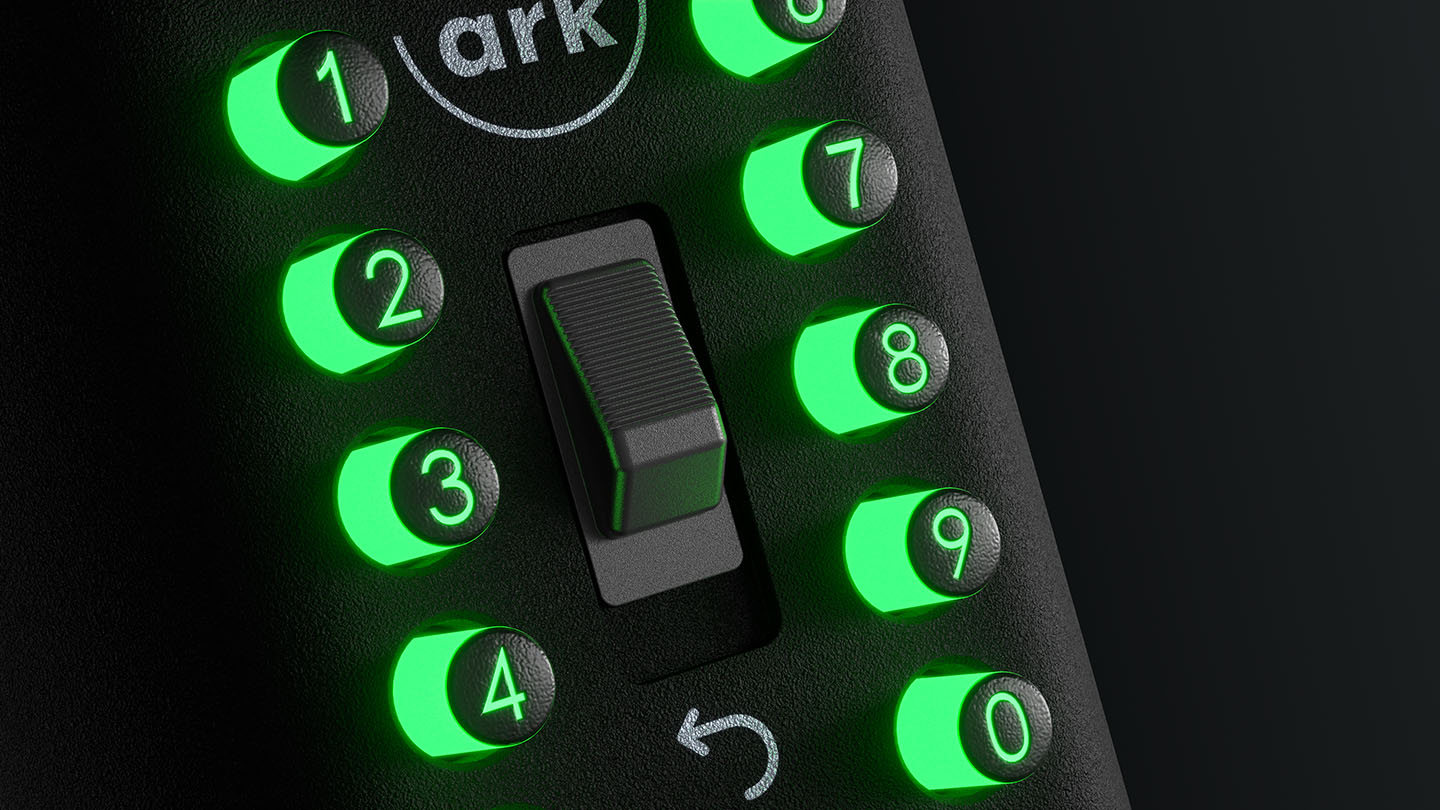 Close up of the ark Tamo key safe showing light up buttons