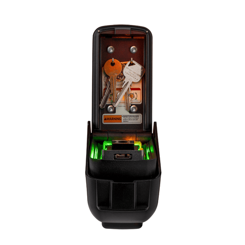 Black key storage device with keys inside and lights on ark Tamo police preferred key safe