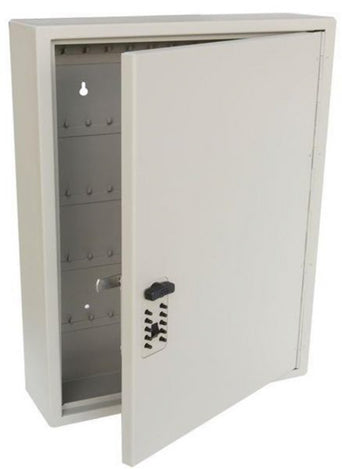 Open Kidde combination lock key cabinet showing key hooks for capacity of 120 keys