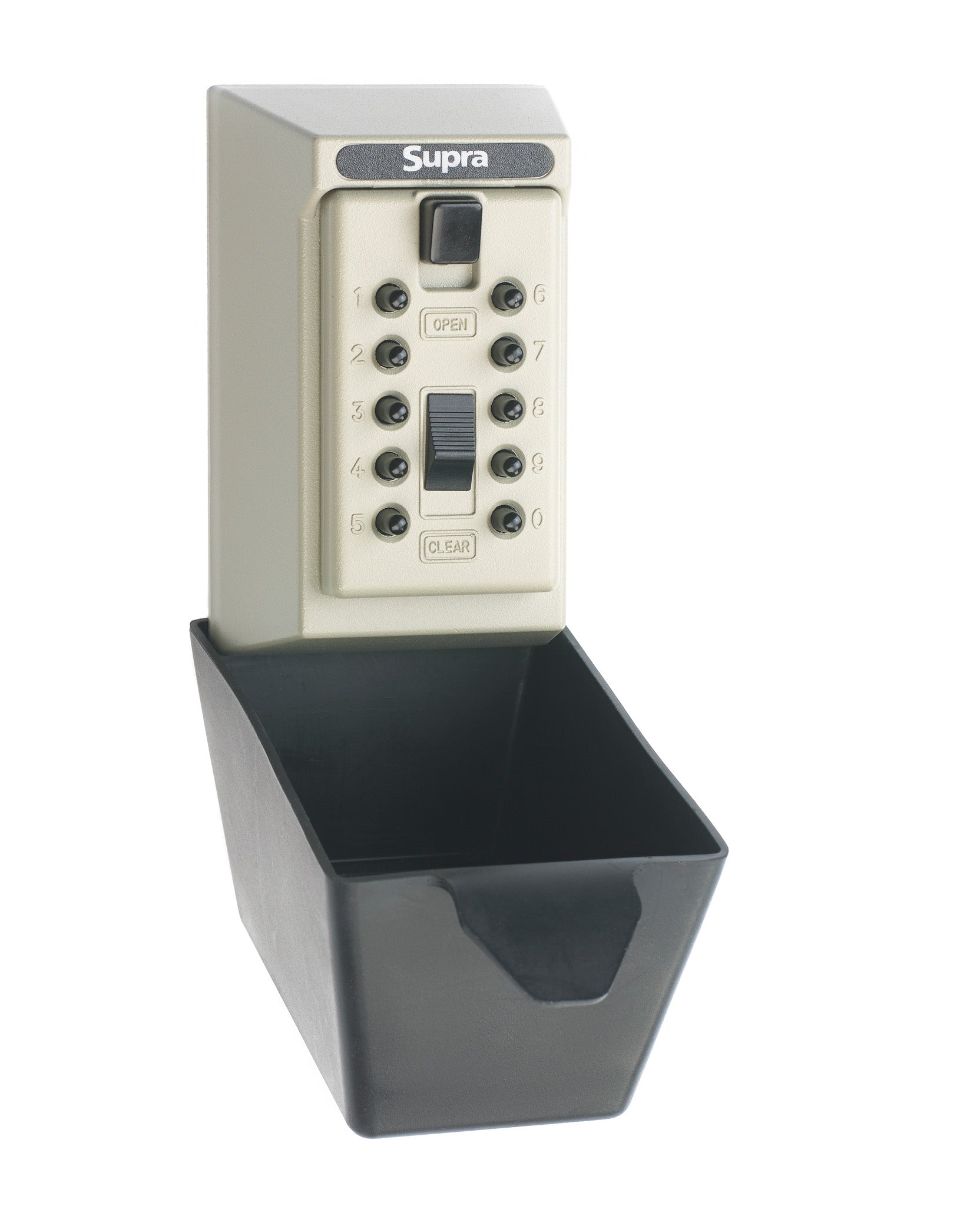 Closed Supra S5 permanent key safe with weather cover open