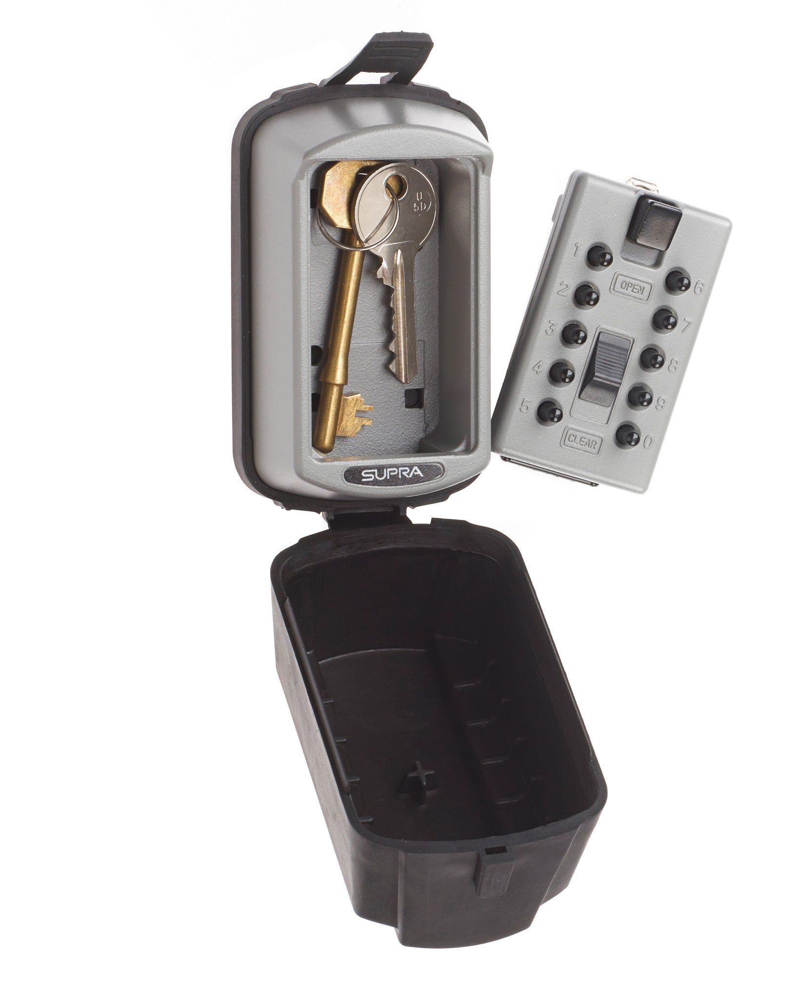 Open Supra S6 slimline key safe with detachable front, 2 keys inside and open weather cover