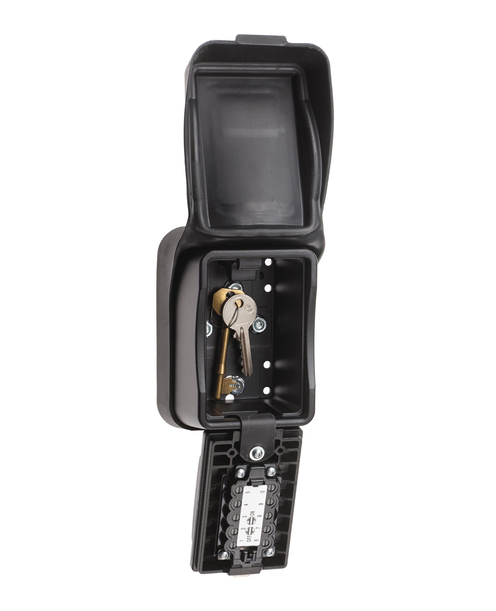Open Supra S7 big box key safe with spacious vault holding bunch of keys and open weather cover