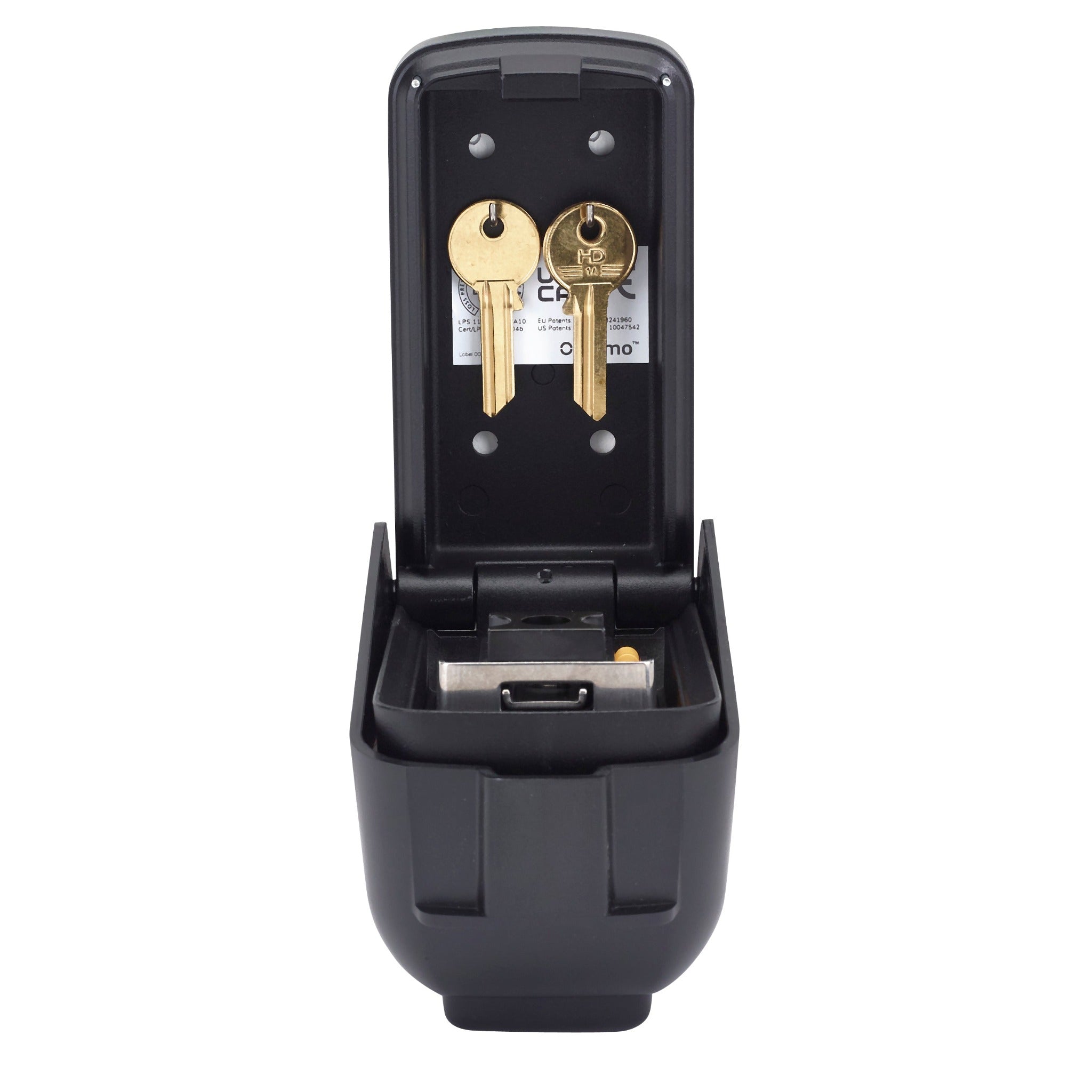 Open ark Tamo key safe with a key on each of two key hooks