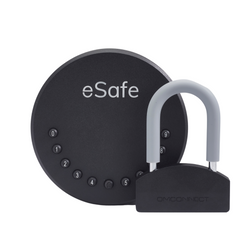 Round eSafe key box next to eSafe shackle