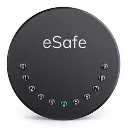 Round eSafe key box on white background showing buttons 0-9